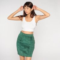 Suede Mini Skirt 90S Green Leather Boho Pencil Wiggle Party Retro Grunge Bohemian High Waisted Hipster Vintage 1990S Small S 28 | Etsy (US)