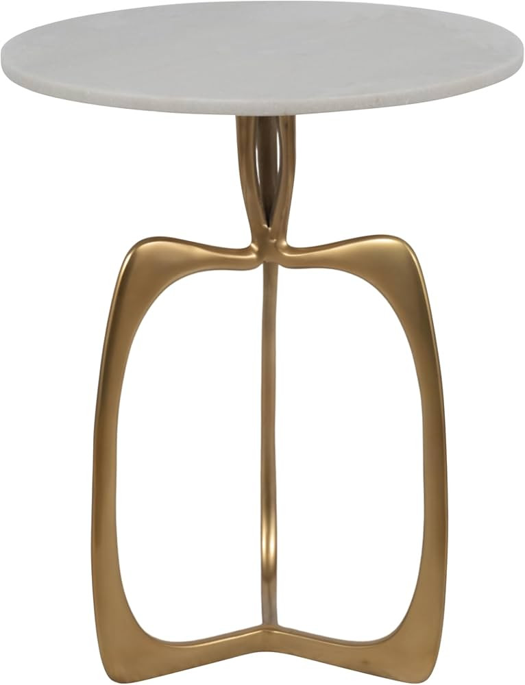 Gold Metal 22"H Round, White Marble Top with Curved, Abstract Base Accent Table, Perfect for Livi... | Amazon (US)