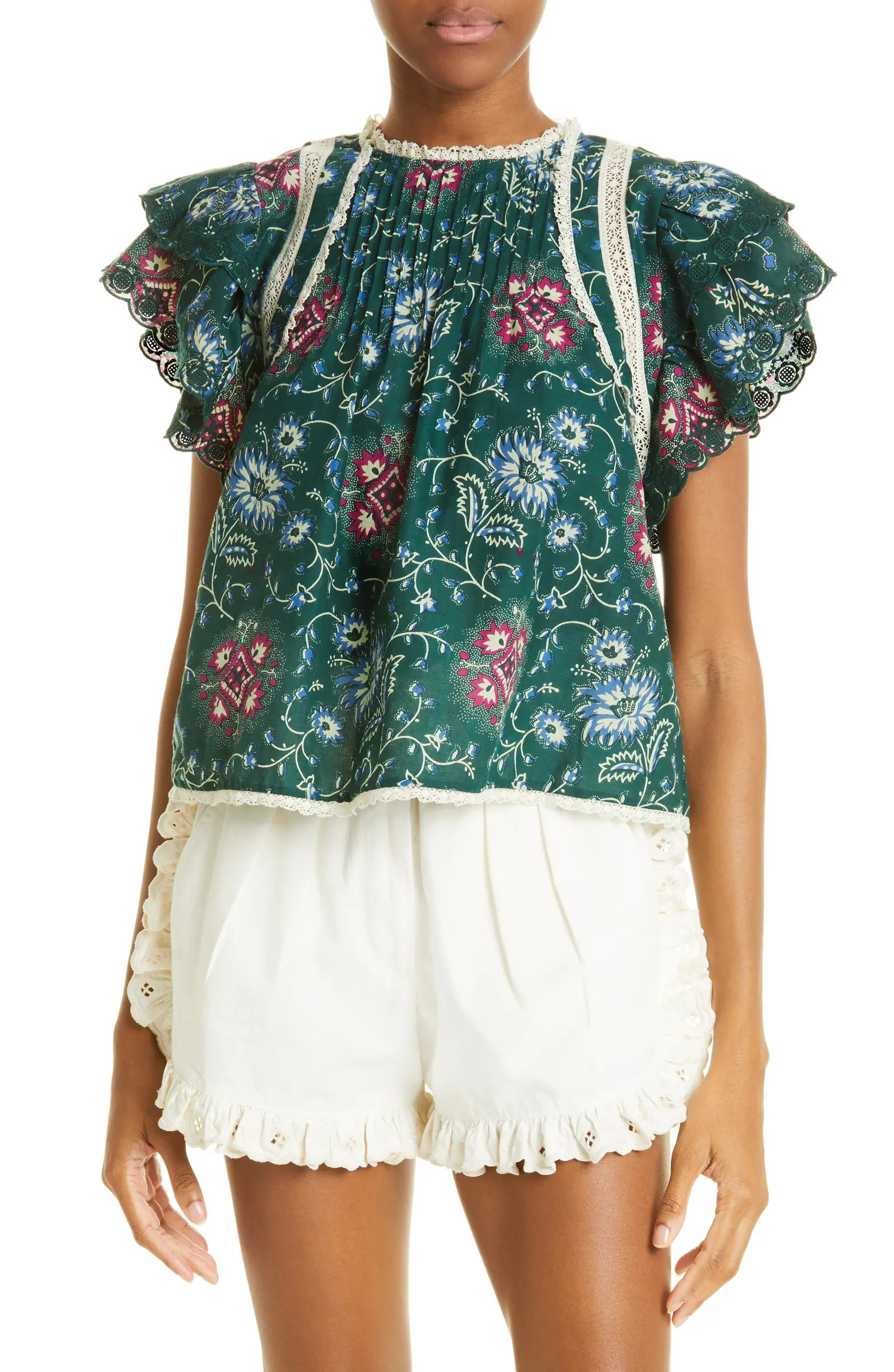Sea Robina Print Lace Flutter Sleeve Top | Nordstrom | Nordstrom