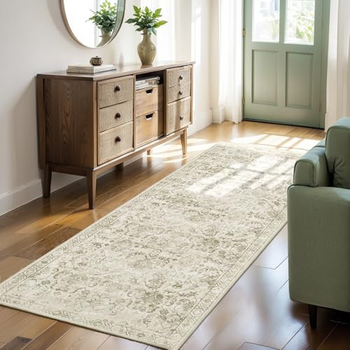 Deerly Sage Green 2x6 Runner Rug, Kitchen Runners for Hallways, Traditional Washable Runner Rug Non Slip, Distressed Floor Runner Entryway, Runner Carpet 24x72 Inch | Amazon (US)
