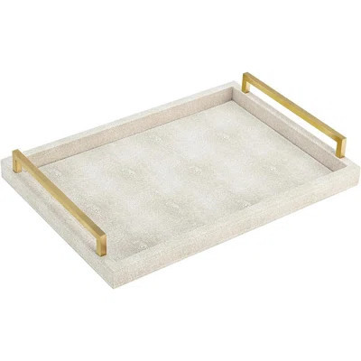 Shagreen Decorative Rectangle Coffee Table Tray, Faux Leather Serving Tray With Gold Handles | Wayfair North America