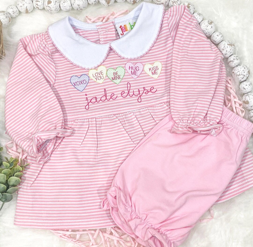 Girls Valentine Day Outfit/monogrammed Personalized Dress/conversation Hearts Romper/baby Shower ... | Etsy (US)