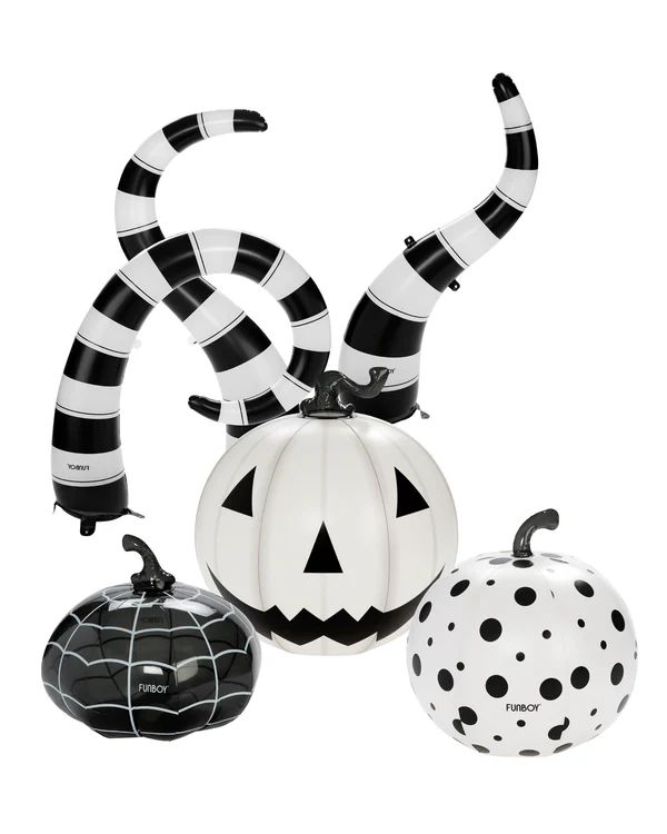 Light Up Halloween Lawn Snake & Inflatable Black & White Pumpkin Decor | FUNBOY