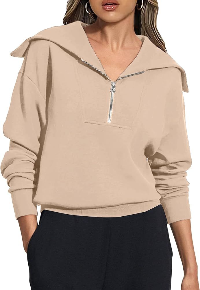 Womens Sweatshirts Half Zip Cropped Pullover Long Sleeve Quarter Zipper Hoodies Trendy Fall Outfi... | Amazon (US)