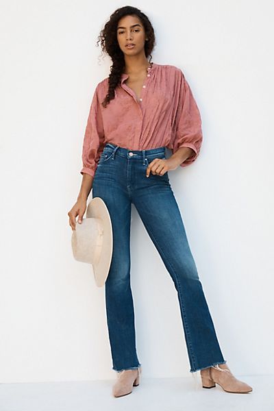 MOTHER The Weekender Frayed High-Rise Flare Jeans | Anthropologie (US)