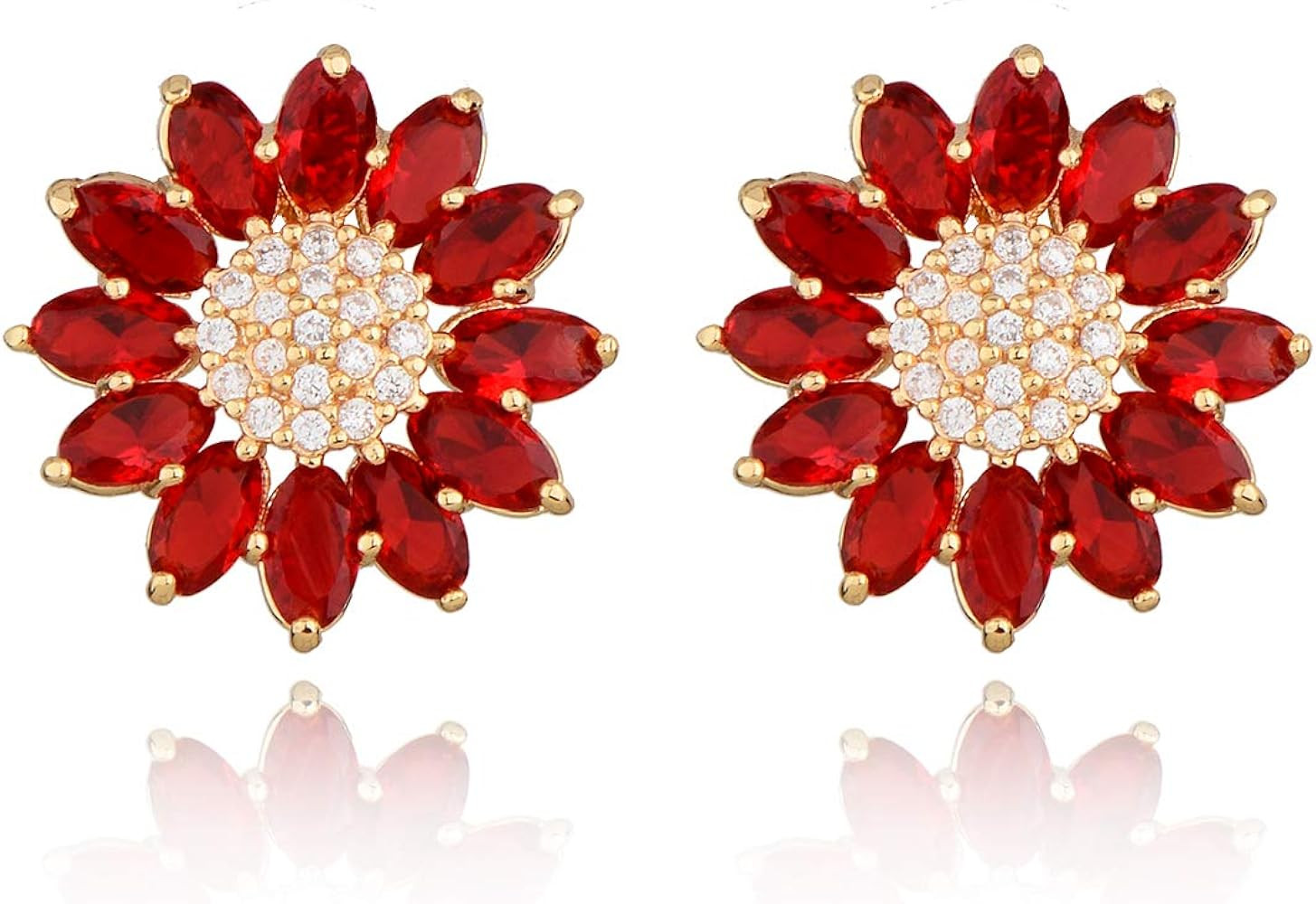 Crystal Flower Burst Stud Earirings - Elegant Hypoallergenic Large Big Sterling Silver Sparkly CZ... | Amazon (US)