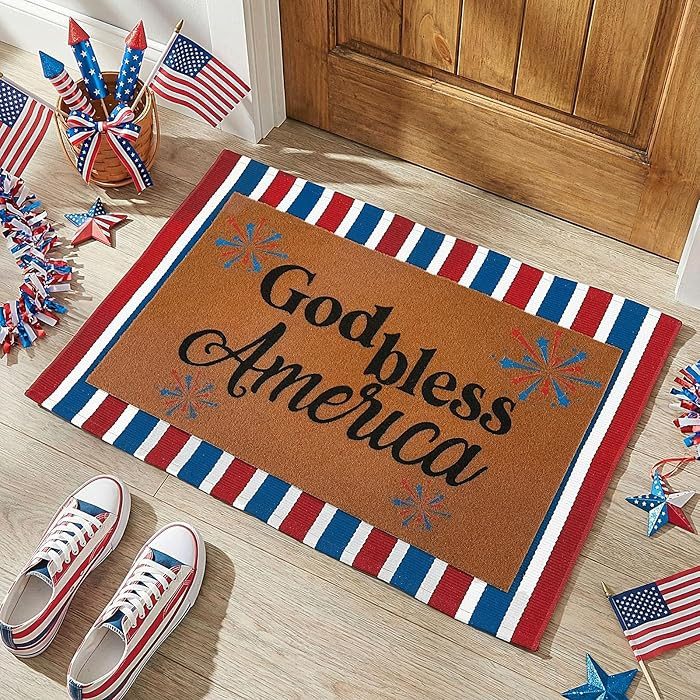 Honoson 2 Pcs Patriotic Doormat, 4th of July 250th Anniversary God Bless America Mat Red White & ... | Amazon (US)