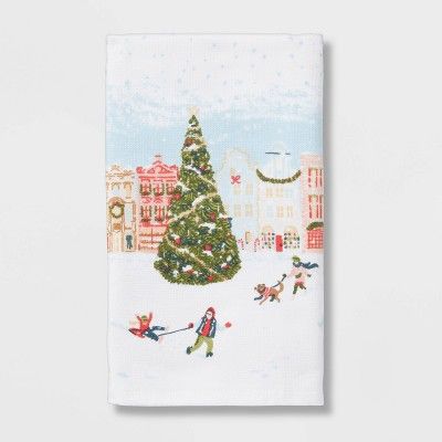 Winter Scene Holiday Flat Woven Hand Towel White/Green - Threshold&#8482; | Target
