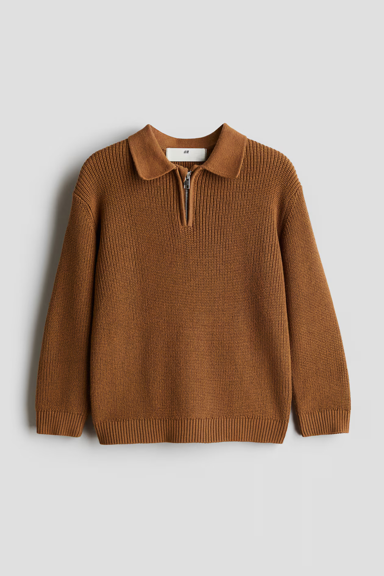 Half-Zip Polo Sweater - Long sleeve - Regular length - Brown - Kids | H&M US | H&M (US + CA)