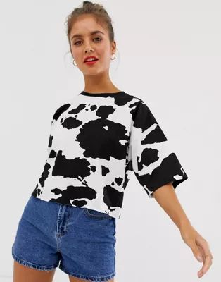 ASOS DESIGN cropped boxy t-shirt in cow print | ASOS US
