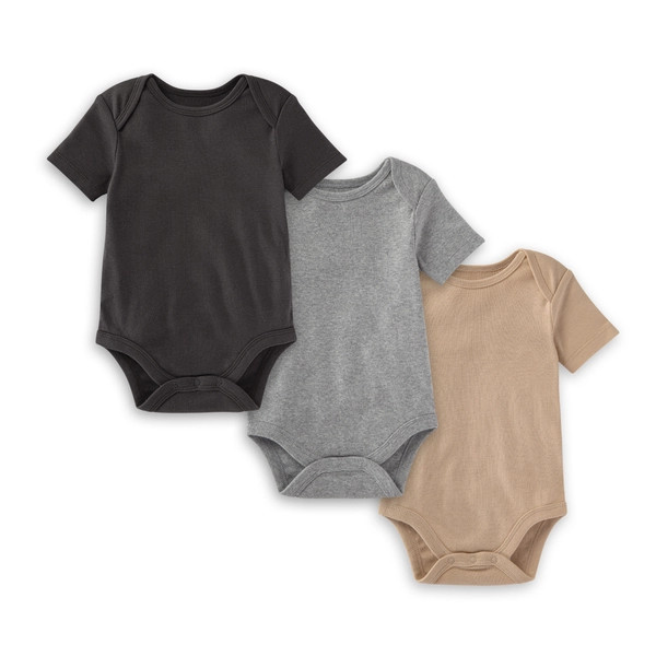 Organic Solid Short Sleeve Bodysuits - Set of 3 - Ash | Burts Bees Baby