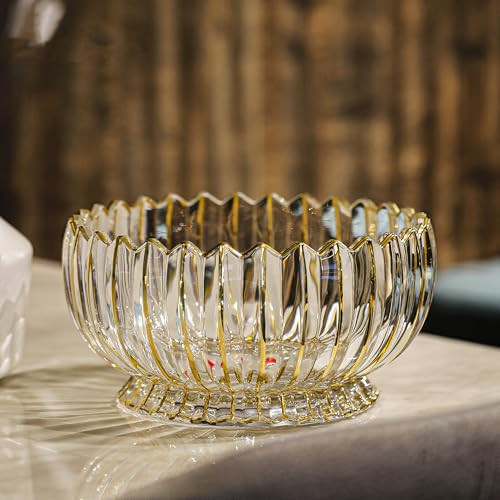 MAGCOLOR Hand painted Gold Round Crystal Glass Fruit Bowl-8.7inch Diameter, Footed Bowl,Elegant Decorative Fruit/Candy Bowl. | Amazon (US)