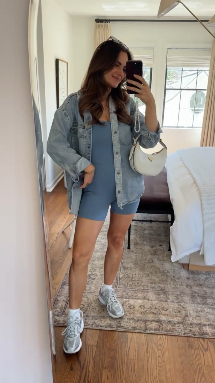 OOTD - In a size S in the romper, XS shacket (fits oversized) & my true size in the sneakers. They do run big so size down if between. 