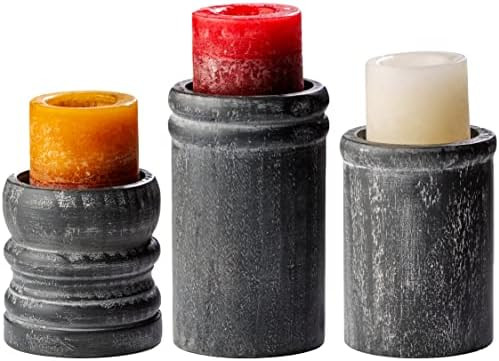 Black Candle Holders Set of 3 (Black) - 3.94 Inch, 5.12 Inch, 6.29 Inch - Distressed Wood Detailing  | Amazon (US)