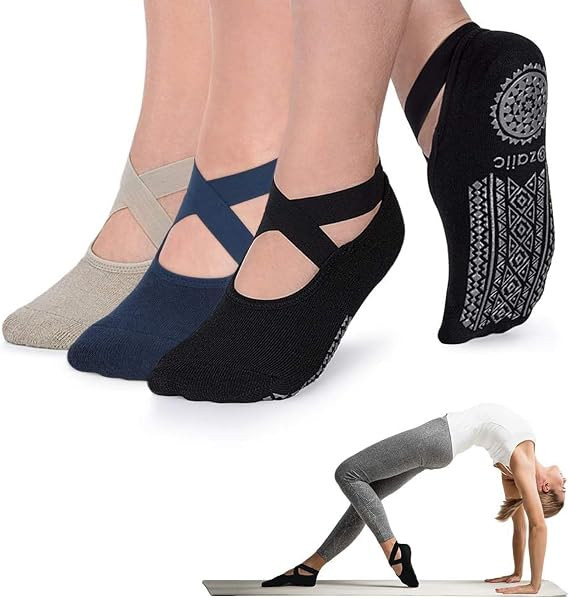 Ozaiic Yoga Socks for Women Non-Slip Grips & Straps, Ideal for Pilates, Pure Barre, Ballet, Dance... | Amazon (US)