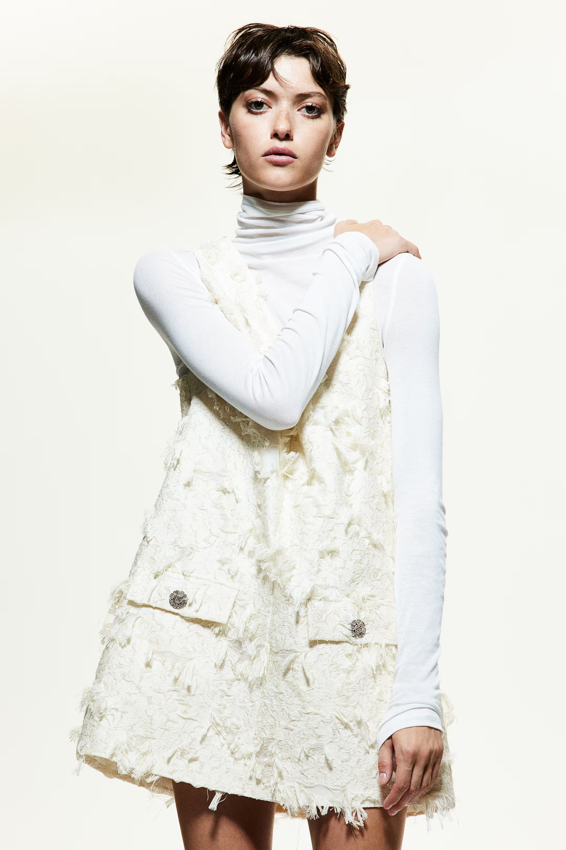 Jacquard-Weave Mini Dress - Cream - Ladies | H&M CA | H&M (US + CA)