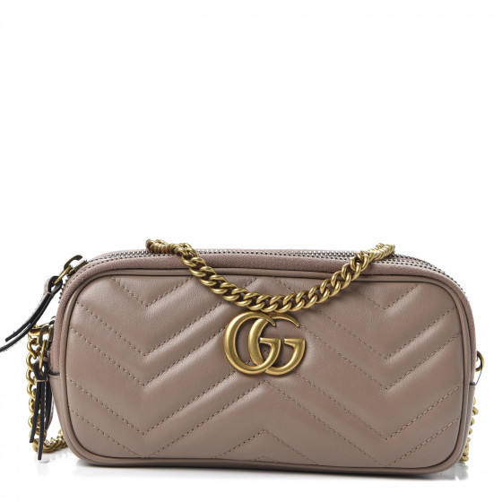 GUCCI Calfskin Matelasse Mini Marmont Crossbody Chain Bag Porcelain Rose | Fashionphile