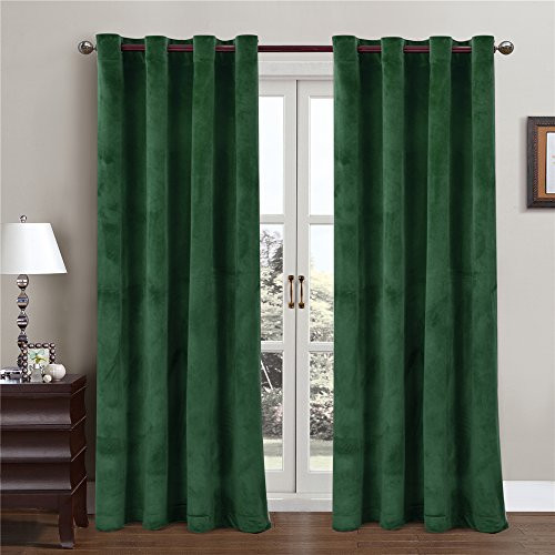 Comforhome Solid Soft Velvet Window Curtain Grommets Drapes Dark Green 52" x 84" (1 Panel) | Amazon (US)