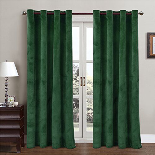 Comforhome Solid Soft Velvet Window Curtain Grommets Drapes Dark Green 52" x 84" (1 Panel) | Amazon (US)
