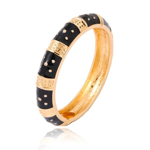 Black Gold Bangles for Women Hinges Enamel Gold Cuff Gold Bangles Punk Bracelet Geometric Enamel Oil Bangles Cuff Gifts | Amazon (US)
