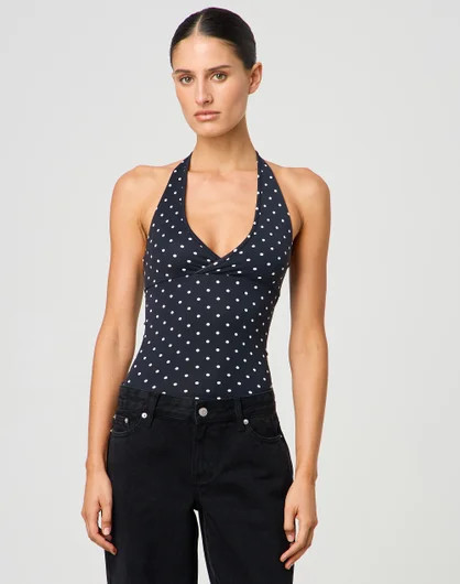 Print Supersoft Halter Neck Top in Maria Polka X Black | Glassons AU | Glassons (Australia)