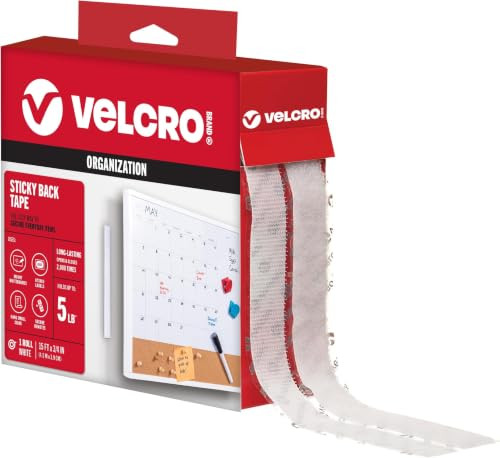 VELCRO Brand I White Tape Roll with Adhesive I Cut Strips to Length I Stick on Hook and Loop Fasteners to Organize Home Office or Classroom (90082), 15 ft x 3/4 in (Pack of 12) | Amazon (US)