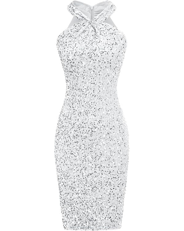 GRACE KARIN Sequin Dress for Women Sleeveless Sparkly Glitter Halter Dress Bodycon Mini Club Dres... | Amazon (US)
