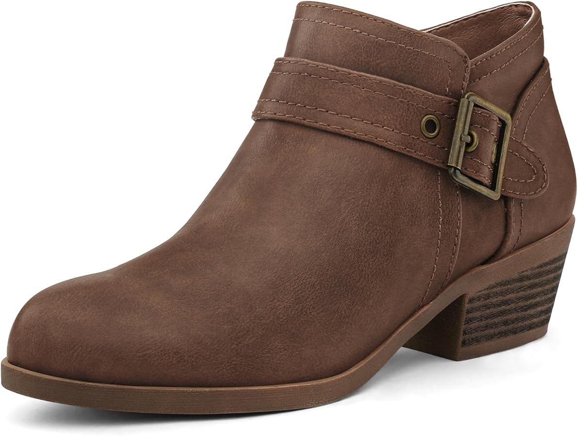 mysoft Women's Ankle Boots Low Chunky Stacked Heel Comfortable Round Toe booties with Side Zipper... | Amazon (US)