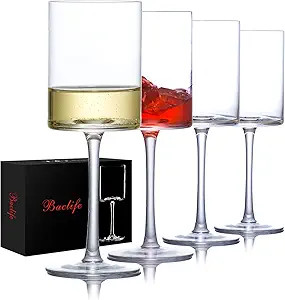 Square Wine Glasses Set of 4 - White wine glasses 15oz in Gift Packaging - Large Red Wine Glass o... | Amazon (US)