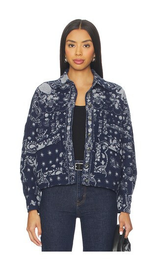 Free People x We The Free Bandana Jacquard Shirt In Indigo Combo in Blue. - size XS | Revolve Clothing (Global)