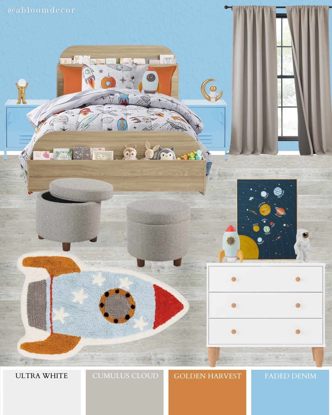Playful Blue and Orange Space-Themed Boys Bedroom Mood Board

#LTKKids #LTKHome