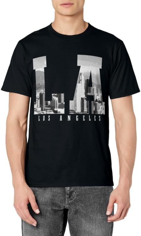 Los Angeles California LA Skyline Pride Black White Vintage T-Shirt | Amazon (US)