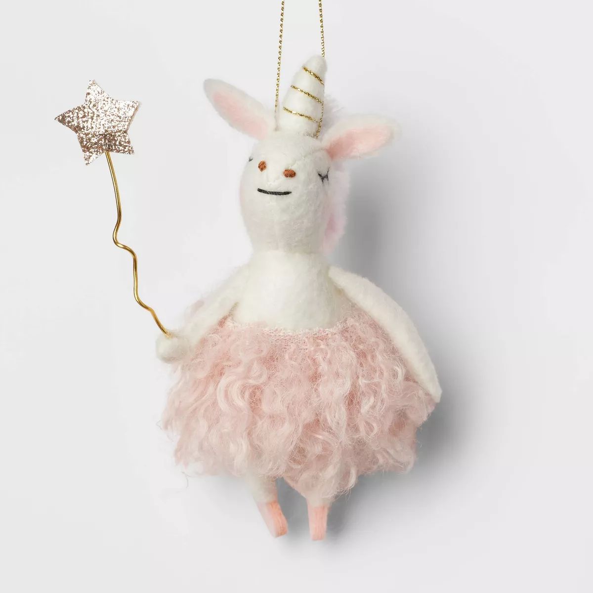 Felt Unicorn Wearing Tutu Holding Star Wand Christmas Tree Ornament White/Pink - Wondershop™ | Target