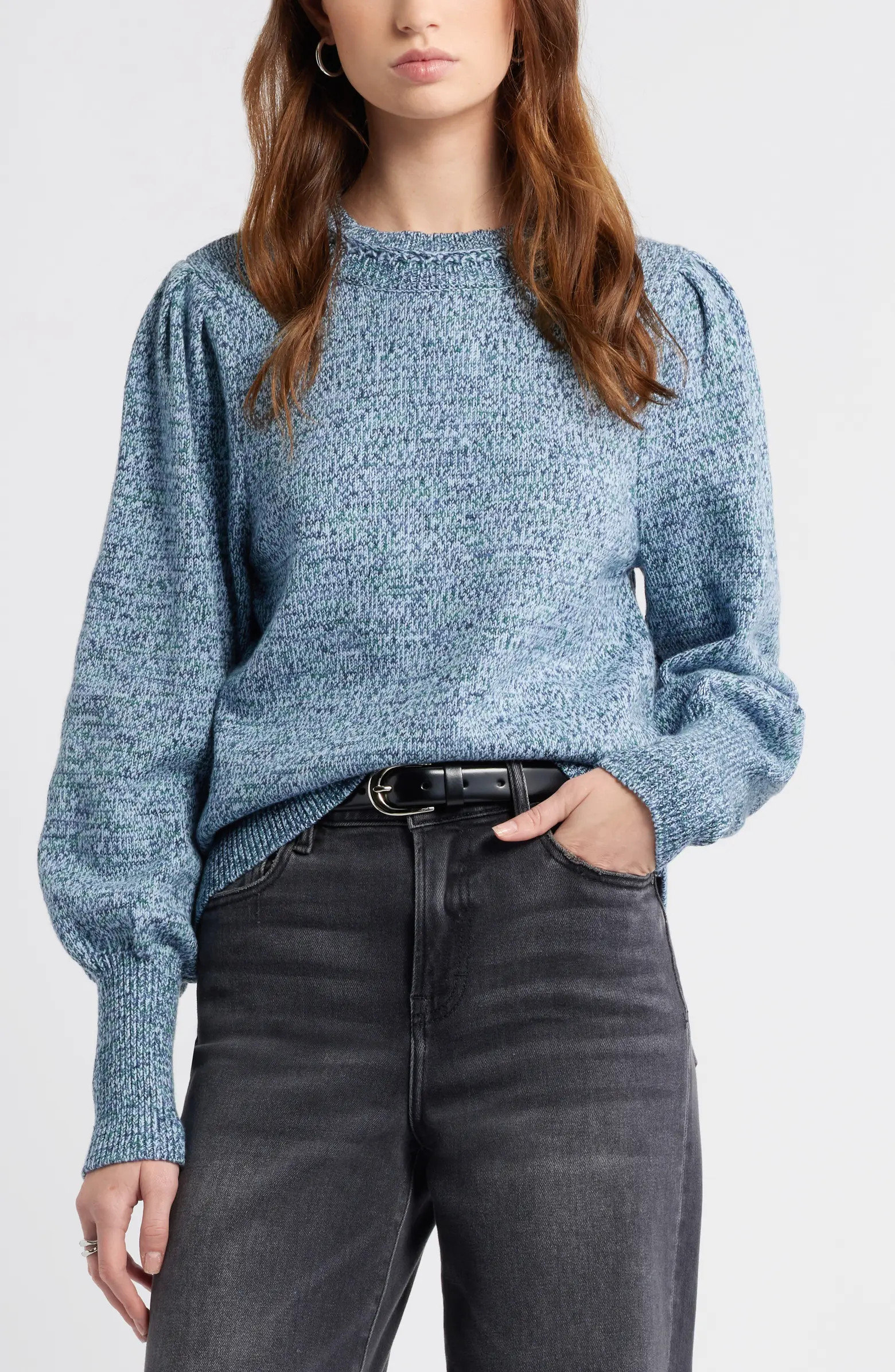 Treasure & Bond Marl Balloon Sleeve Crewneck Sweater | Nordstrom | Nordstrom