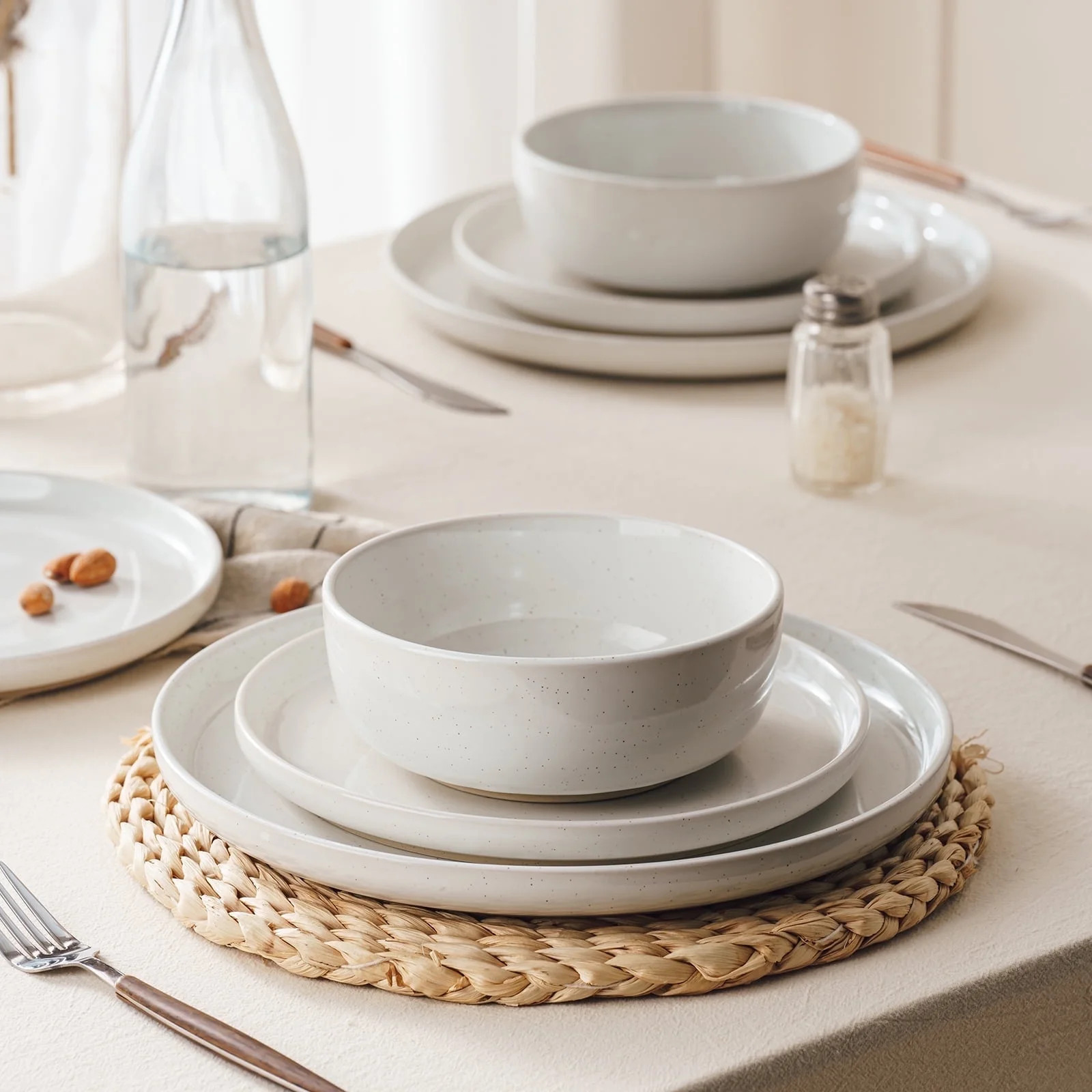 Famiware Plates and Bowls Set, 12 Piece Stoneware Dinnerware Sets, White | Walmart (US)