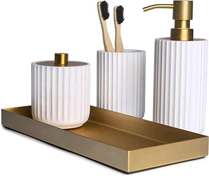 Bathroom Accessory Set, Gold Bathroom Accessories, White Bathroom Accessories Sets Complete, Bath... | Amazon (US)