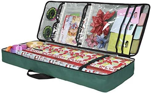 Primode Christmas Wrapping Paper Storage Box with Pockets | Long Gift Wrap Storage Container Bag ... | Amazon (US)