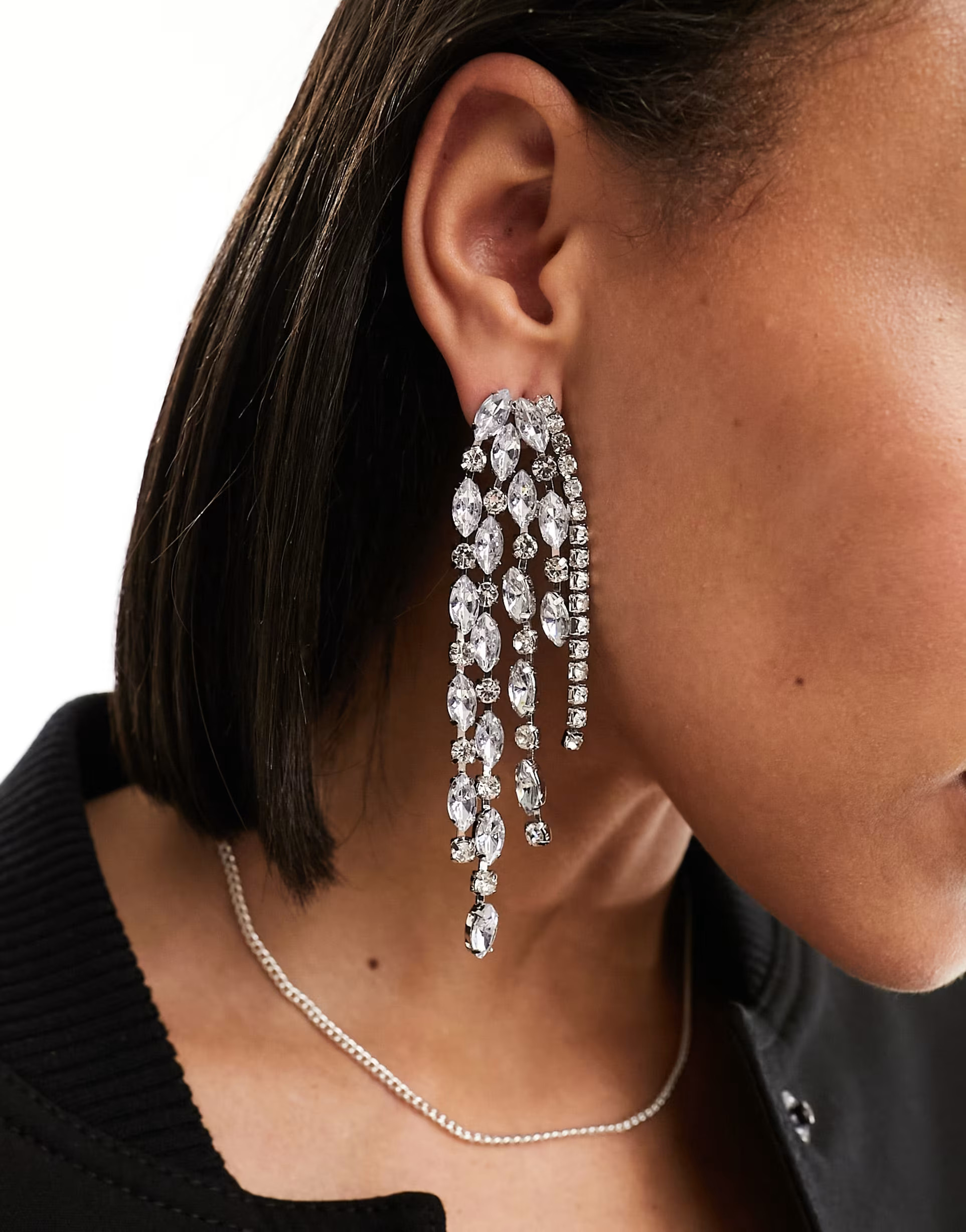 ASOS DESIGN drop earrings with teardrop crystal design in silver tone | ASOS (Global)