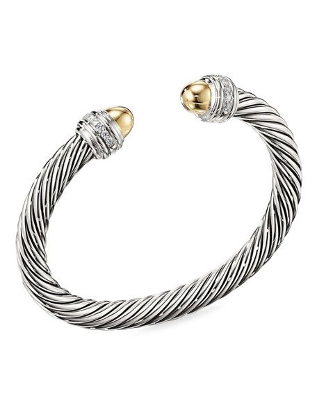 David Yurman Cable Bracelet w/ Diamonds & 14k Gold | Neiman Marcus
