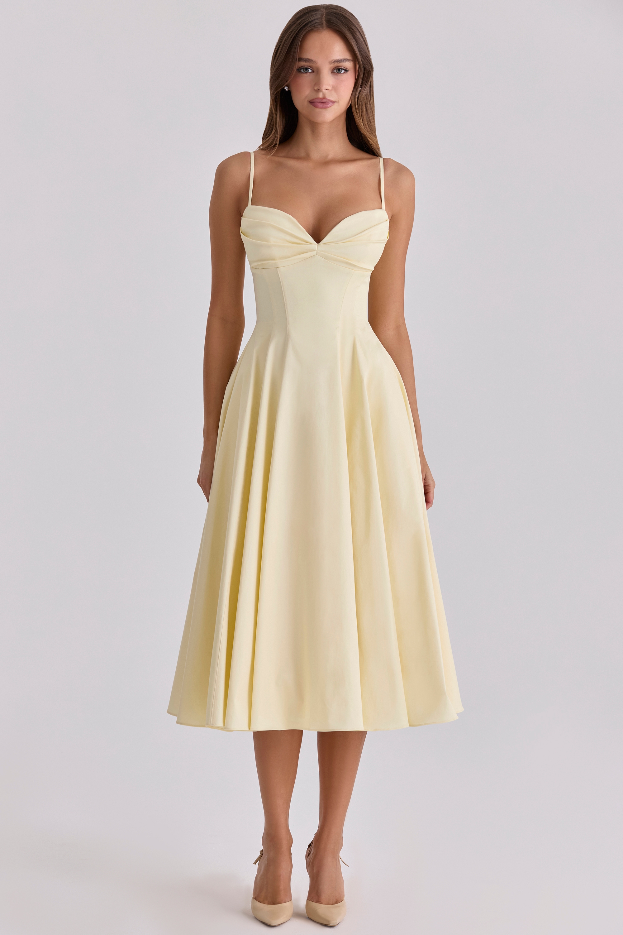 lemon cotton princess cut  midi sundress | House of CB