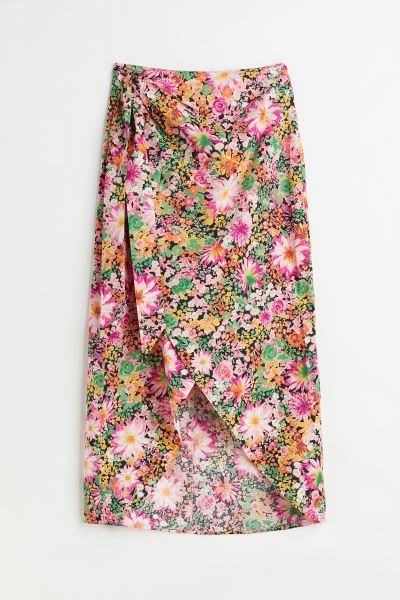 Patterned Lyocell-blend Wrapover Skirt | H&M (US)