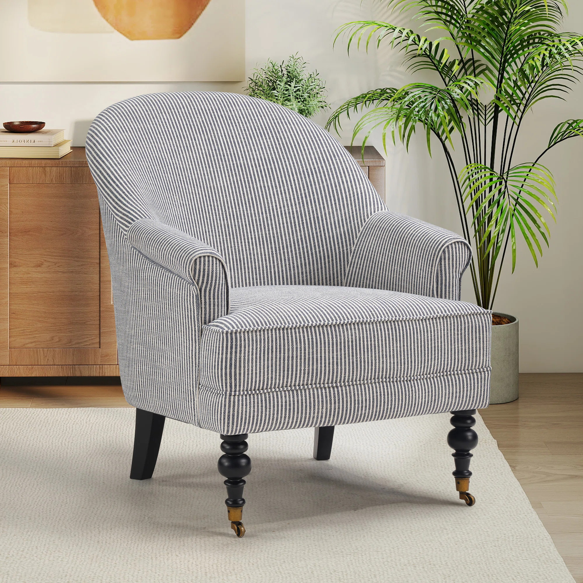 30" W Classic Soft Upholstered Striped Arm Accent Chair With Solid Wood Legs | Wayfair North America