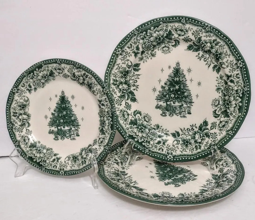 ONE Plate+napkin Green Transfer Victorian Christmas Style British Heritage Earthenware Legend Din... | Etsy (US)