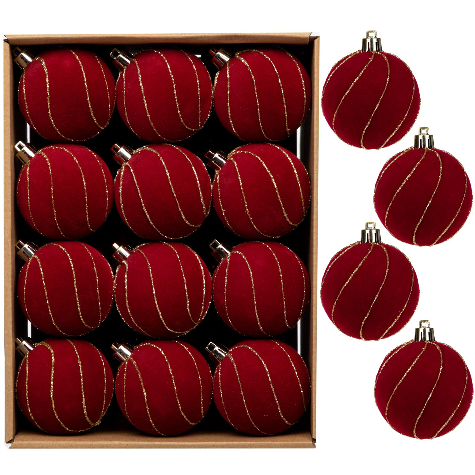 Juego de 24 adornos de bolas de Navidad de terciopelo, bolas inastillables de 2.36 pulgadas para ... | Amazon (US)