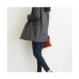 Double-Breasted Glen-Plaid Blazer | YesStyle Global