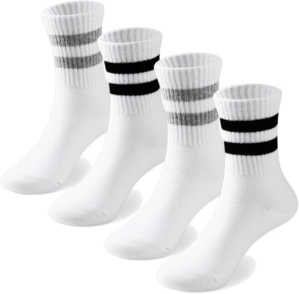 COTTON DAY Unisex School Kids Boys Girls Soft Cotton Black White Gray Navy Khaki Athletic Socks w... | Amazon (US)