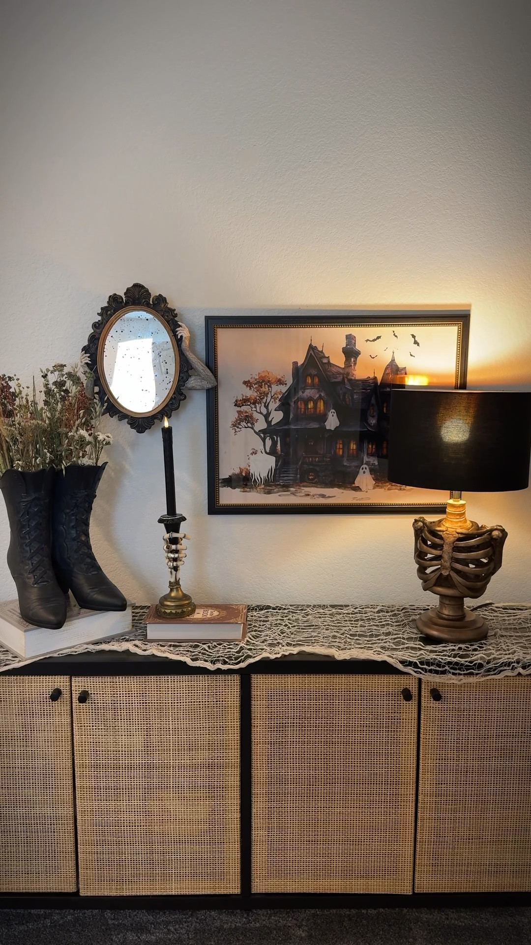 Witchy makeover w/ GrandinRoad 🧙‍♀️✨The Victorian Witch Boots are a great size, they give vintage vibes & look beautiful styled with this dried fall bundle 🍂 I love the brass finish on The Skeleton Table Lamp, that’s gonna become year round decor for me ✨ Seriously every piece is so unique & beautifully made 👻🖤
#halloween

#LTKHome