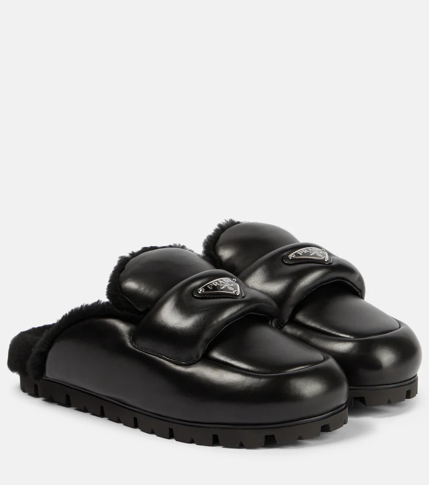 Prada Shearling-lined leather slides | Mytheresa (US/CA)