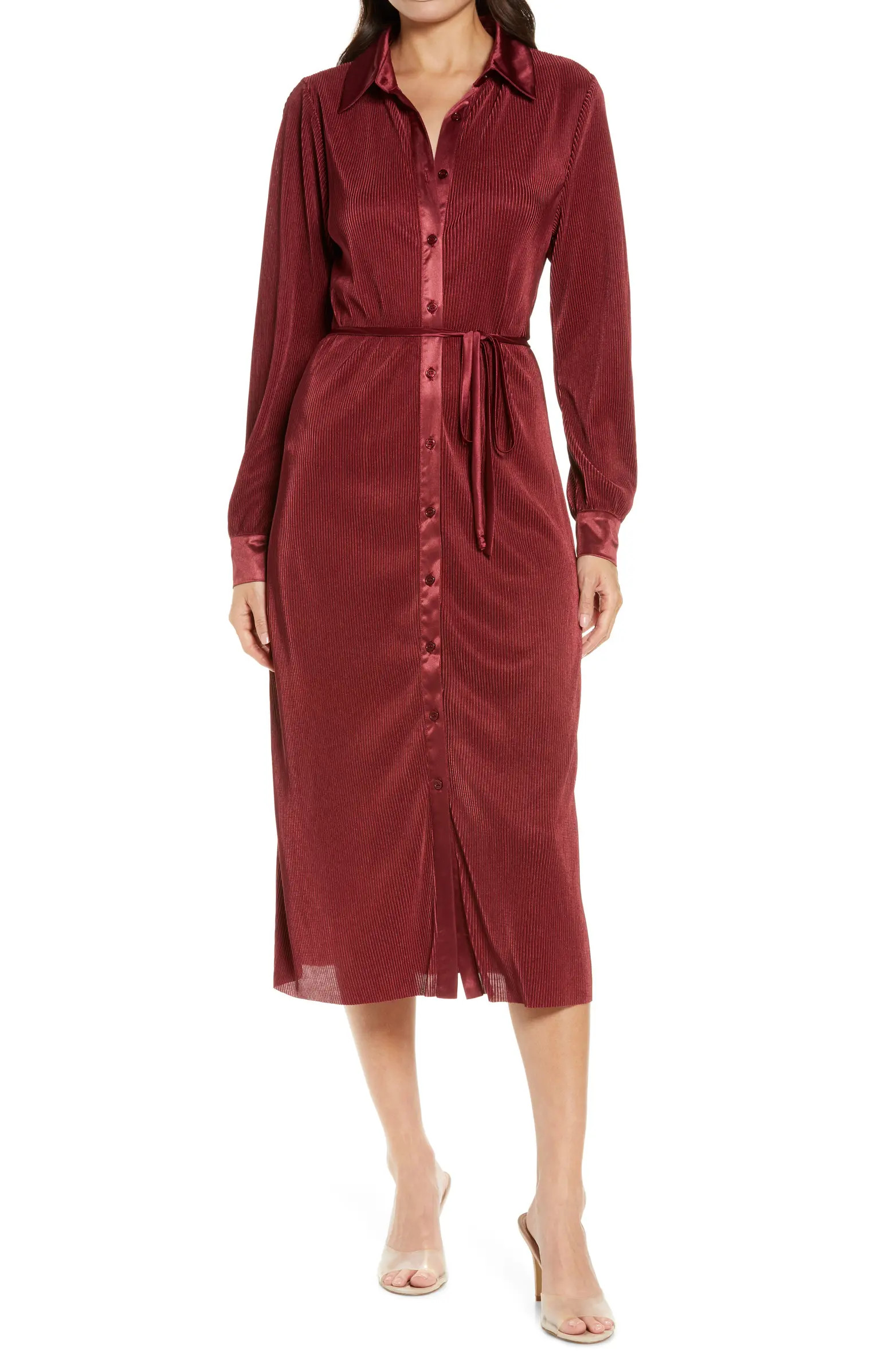 Plissé Long Sleeve Shirtdress | Nordstrom
