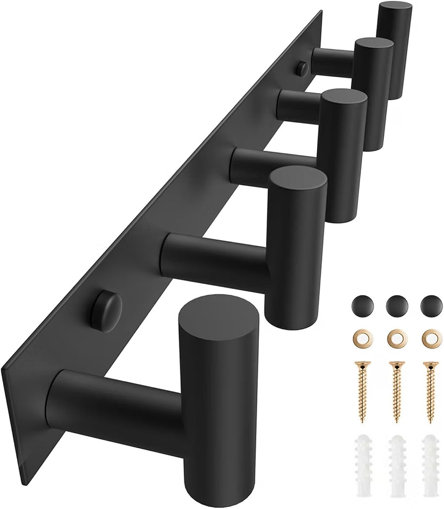 VAEHOLD Black Hat and Coat Wall Mount Rack 5 Hooks for Robes, Bags, Keys, and Towels Bathroom Tow... | Amazon (US)